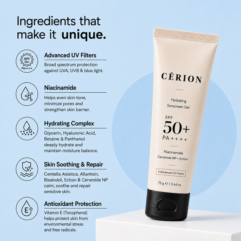 Hydrating Sunscreen Gel SPF 50  Niacinamide, Ceramide NP + Ectoin